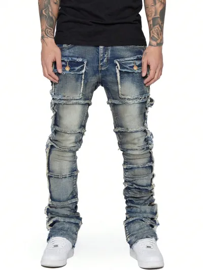 Men's Fashion Casual Stack Straight Leg Cargo Jeans
