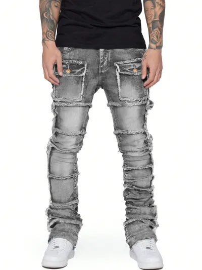 Men's Fashion Casual Stack Straight Leg Cargo Jeans