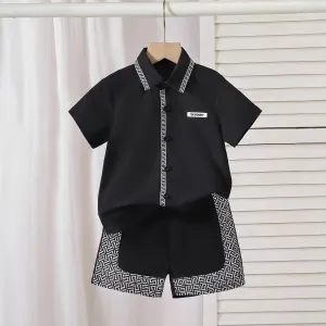 Kids Boy's Fashion Casual Printed Short-Sleeve Shirt and Loose Shorts Two-Piece Set