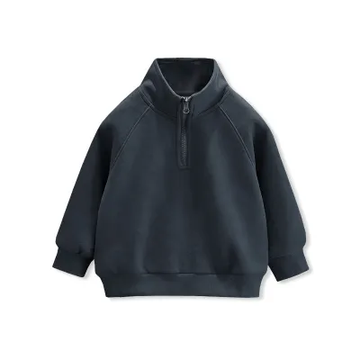 Kids Boys' Fashion Casual Solid Color Zipper Stand Collar Thick Long-Sleeve Sweatshirt
