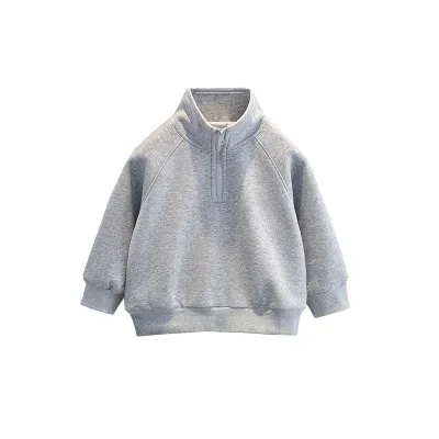 Kids Boys' Fashion Casual Solid Color Zipper Stand Collar Thick Long-Sleeve Sweatshirt