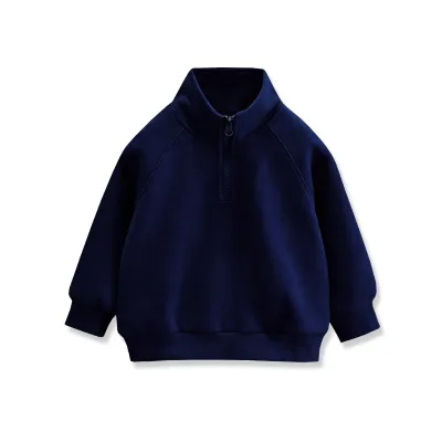 Kids Boys' Fashion Casual Solid Color Zipper Stand Collar Thick Long-Sleeve Sweatshirt