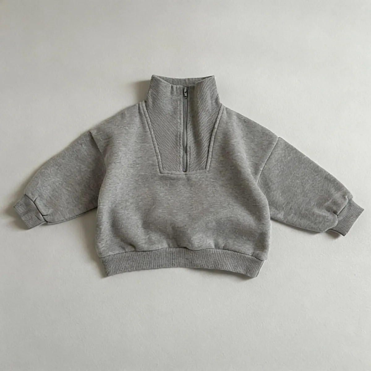 Kids Boys And Girls Fashion Casual Solid Color Half-Zip Fleece-Lined Long Sleeve Cotton Sweatshirt
