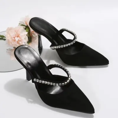 Women Sexy Rhinestone Pointed-Toe PU High Heel Shoes