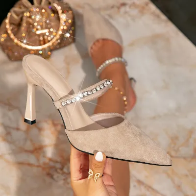 Women Sexy Rhinestone Pointed-Toe PU High Heel Shoes