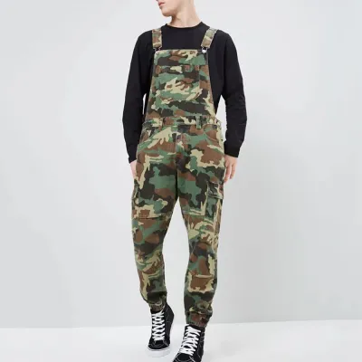 Men Fashion Camouflage Multi-Bag Denim Overalls