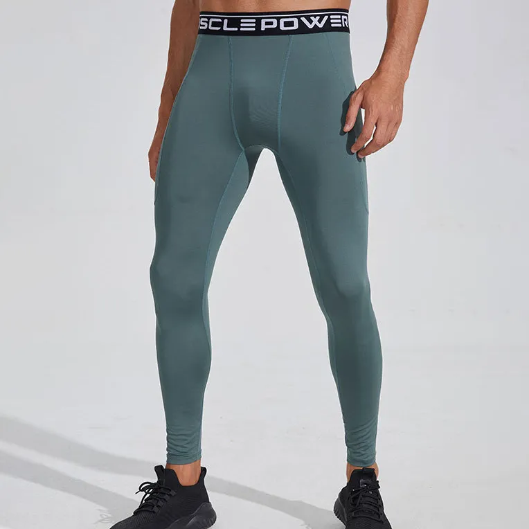 Men's Sports Running Pants Quick-Dry High Elastic Side Pocket Casual Tight Fit Long Pants