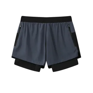 Men's Fashion Casual Stitching Quick-Drying Running Shorts with Inner Tank