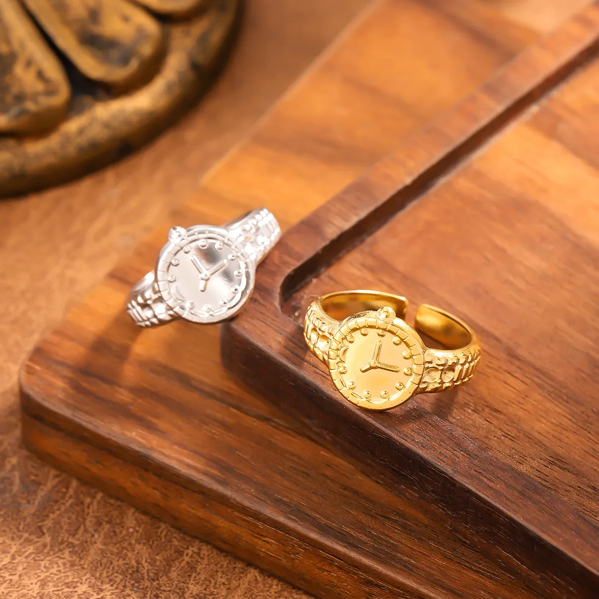Women Fashion Small Gold Watch Ring Adjustable