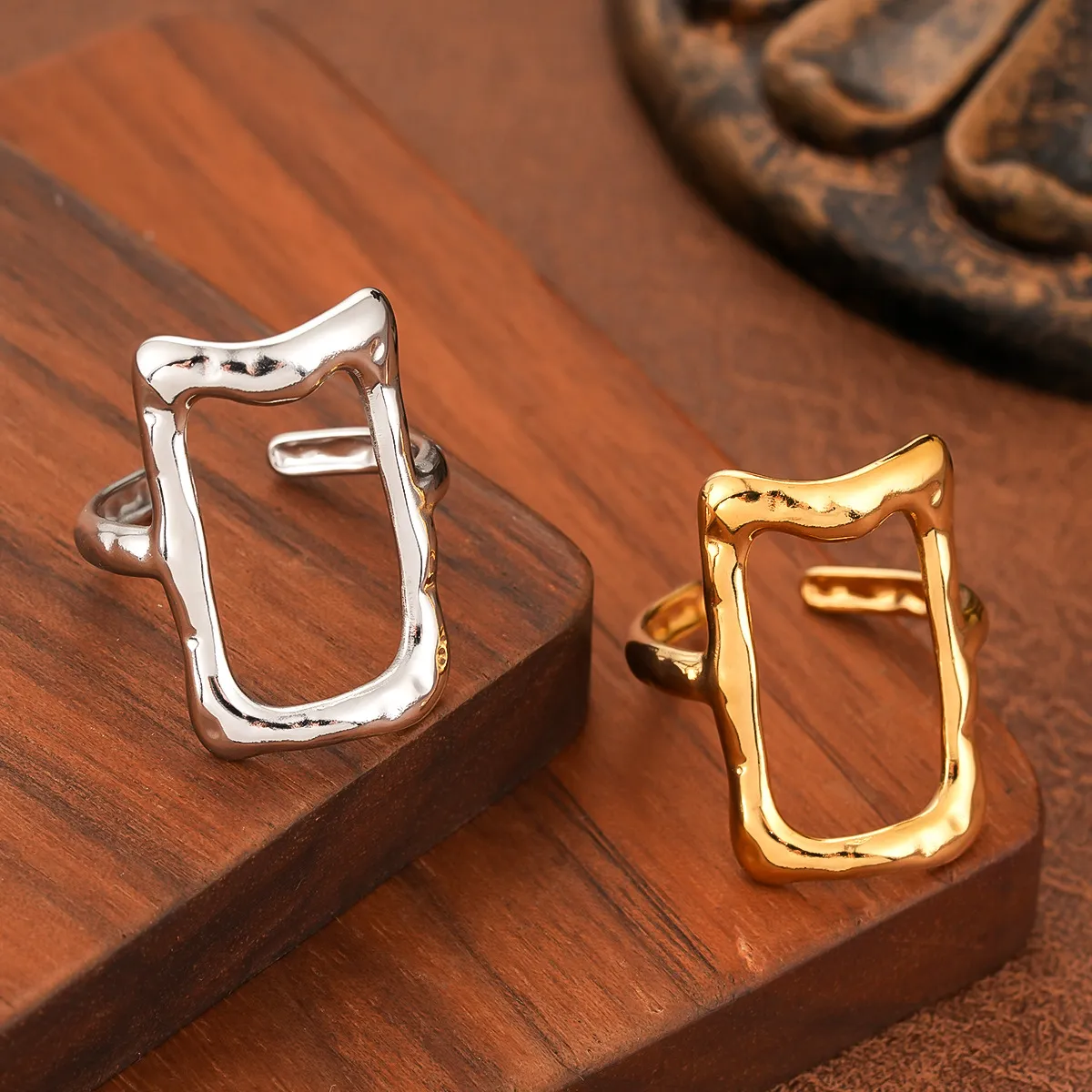 Women Fashion Rectangular Hollow Open Ring