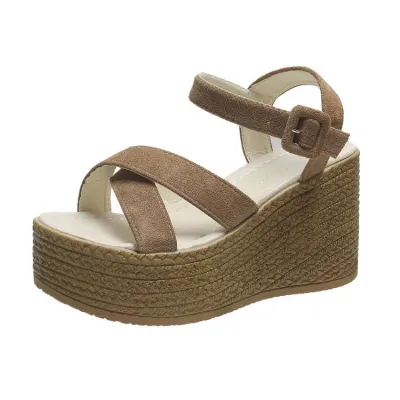 Women's Fashion Casual Solid Color Hemp Rope Platform Wedge Sandals Flannel Upper