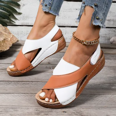 Women Fashion Casual Colorblock Velcro Platform Wedge Sandals
