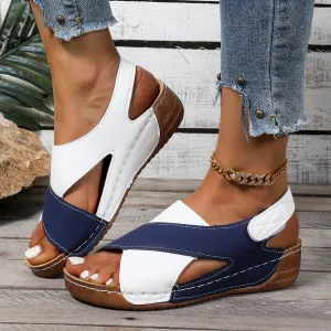 Women Fashion Casual Colorblock Velcro Platform Wedge Sandals