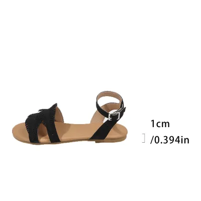 Women Fashion Casual Solid Color Leaf Flat Beach Sandals Plus Size