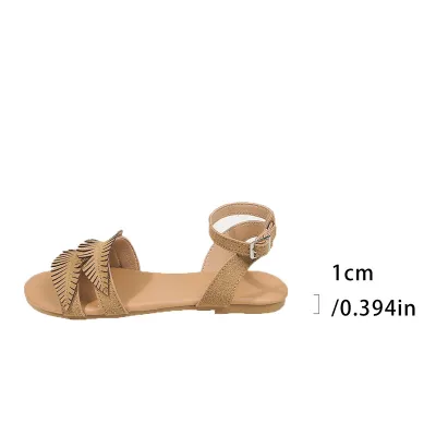 Women Fashion Casual Solid Color Leaf Flat Beach Sandals Plus Size