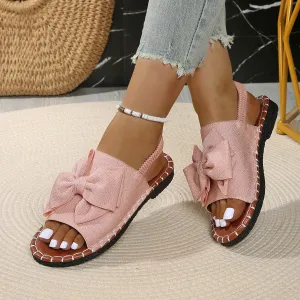 Women Fashion Solid Color Bowknot Soft-Soled Beach Sandals Plus Size