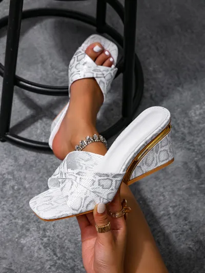 Women's Casual Printed Square-Toe Wedge Slippers Platform Shoes