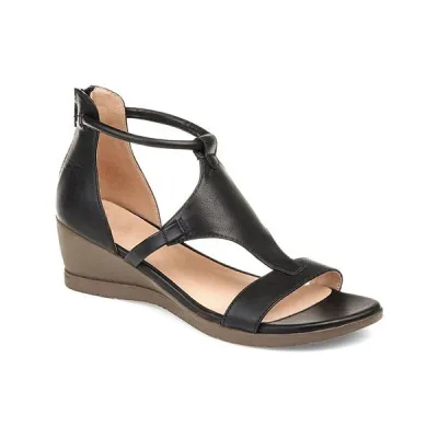 Women Fashion Casual Solid Color Round-Toe Hollow Wedge Sandals