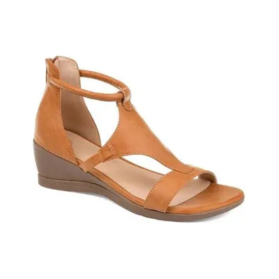 Women Fashion Casual Solid Color Round-Toe Hollow Wedge Sandals