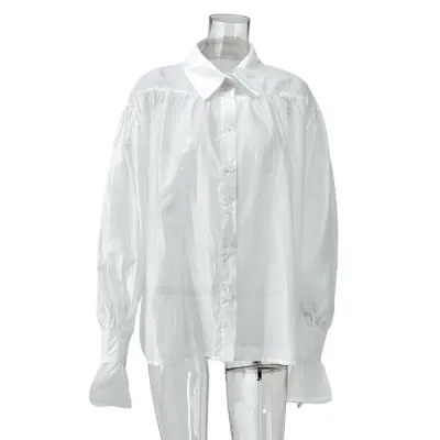 Women Fashion Sexy Solid Color Perspective Lapel Long-Sleeve Blouse