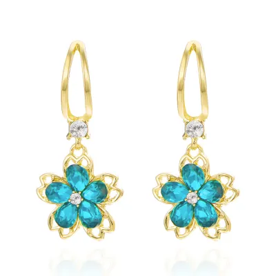 Women Elegant Crystal Petal Rhinestone Floral Earrings Fashion OL