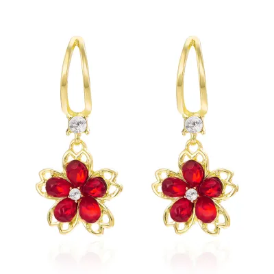Women Elegant Crystal Petal Rhinestone Floral Earrings Fashion OL