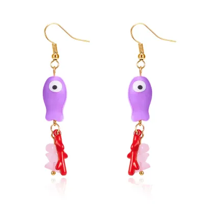Women Fashion Ceramic Small Fish Earrings Alloy Natural Stone