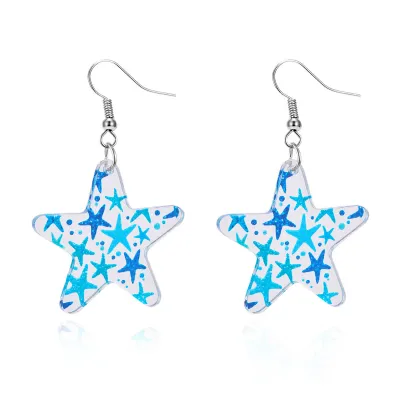 Fashion Acrylic Starfish Waves Printed Earrings for Women