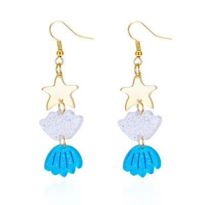 Fashion Acrylic Starfish Waves Printed Earrings for Women
