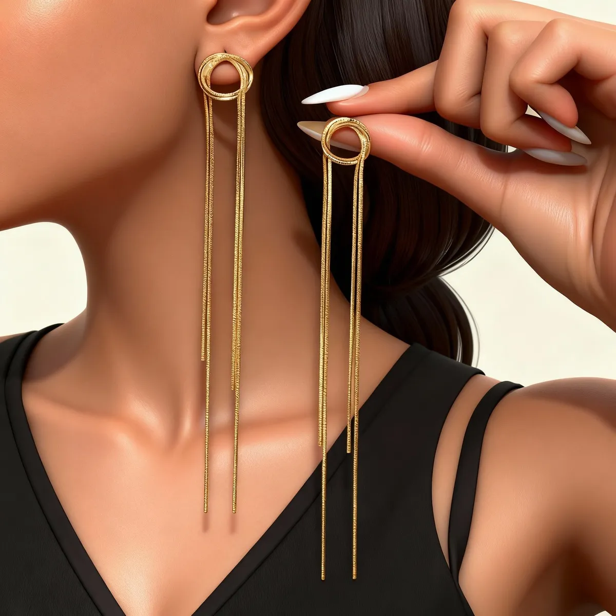 Women Fashion Simple Geometric Metal Long Tassel Earrings