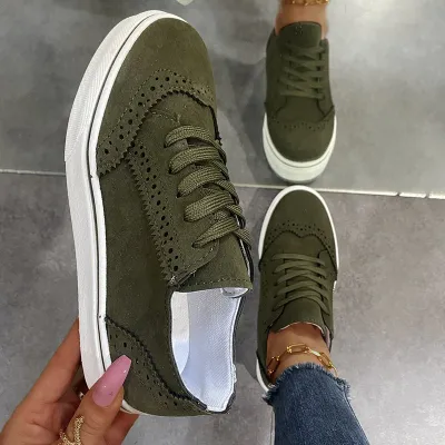 Women Fashion Casual Solid Color Canvas Round Toe Lace Up Platform Sneakers Plus Size