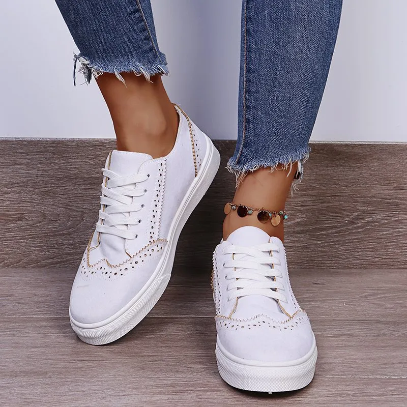Women Fashion Casual Solid Color Canvas Round Toe Lace Up Platform Sneakers Plus Size