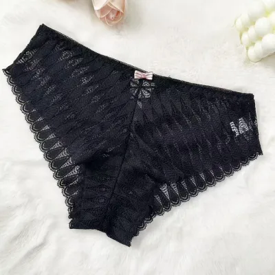 Women Fashion Sexy Solid Color Lace Low Waist Cross Strap Underwear