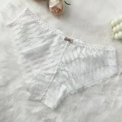 Women Fashion Sexy Solid Color Lace Low Waist Cross Strap Underwear