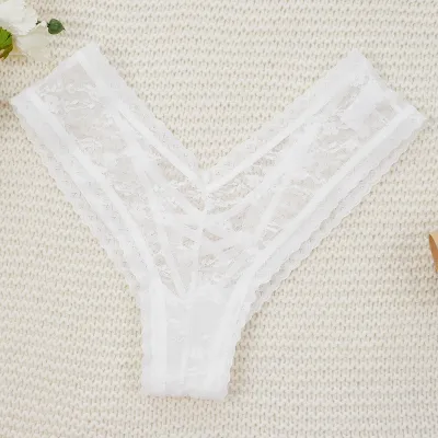 Women Sexy Solid Color Cotton Cross Strap Hollow Lace Panties