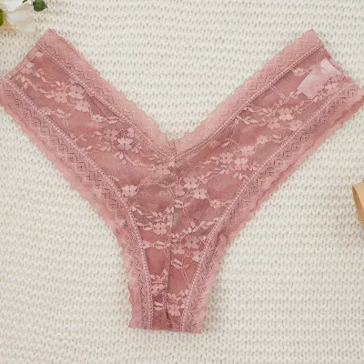 Women Sexy Solid Color Cotton Cross Strap Hollow Lace Panties