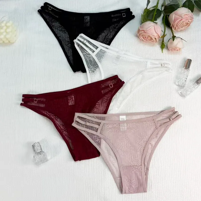 Women Fashion Sexy Solid Color Lace Buckle Breathable Adjustable Underwear