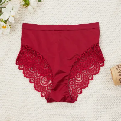 Women Fashion Sexy Solid Color Lace Edge Breathable Underpants