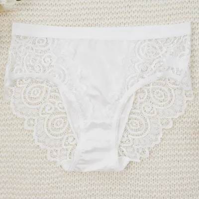 Women Fashion Sexy Solid Color Lace Perspective Mid-Waist Underpants