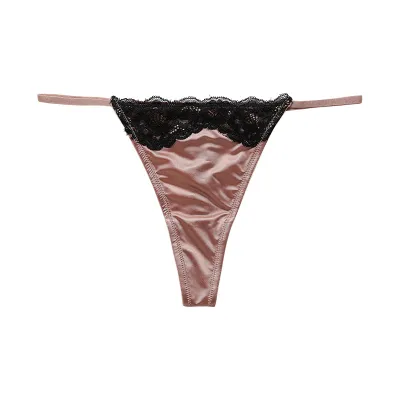 Women Fashion Sexy Cotton Lace Stitching Traceless Ice Silk Quick-Drying Breathable Thong