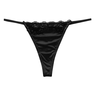 Women Fashion Sexy Cotton Lace Stitching Traceless Ice Silk Quick-Drying Breathable Thong