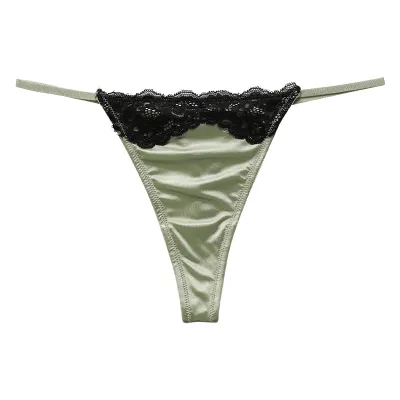 Women Fashion Sexy Cotton Lace Stitching Traceless Ice Silk Quick-Drying Breathable Thong
