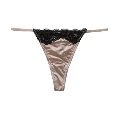 Women Fashion Sexy Cotton Lace Stitching Traceless Ice Silk Quick-Drying Breathable Thong