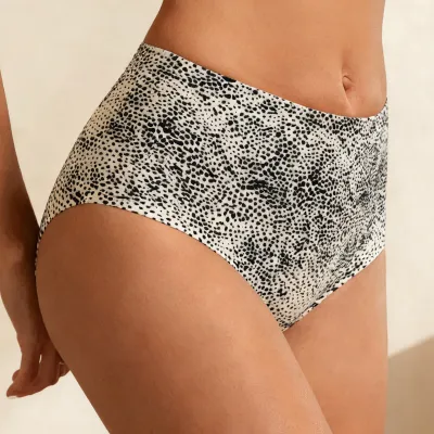 Women Fashion Sexy Leopard Printed High Waist Ice Silk Traceless Underwear