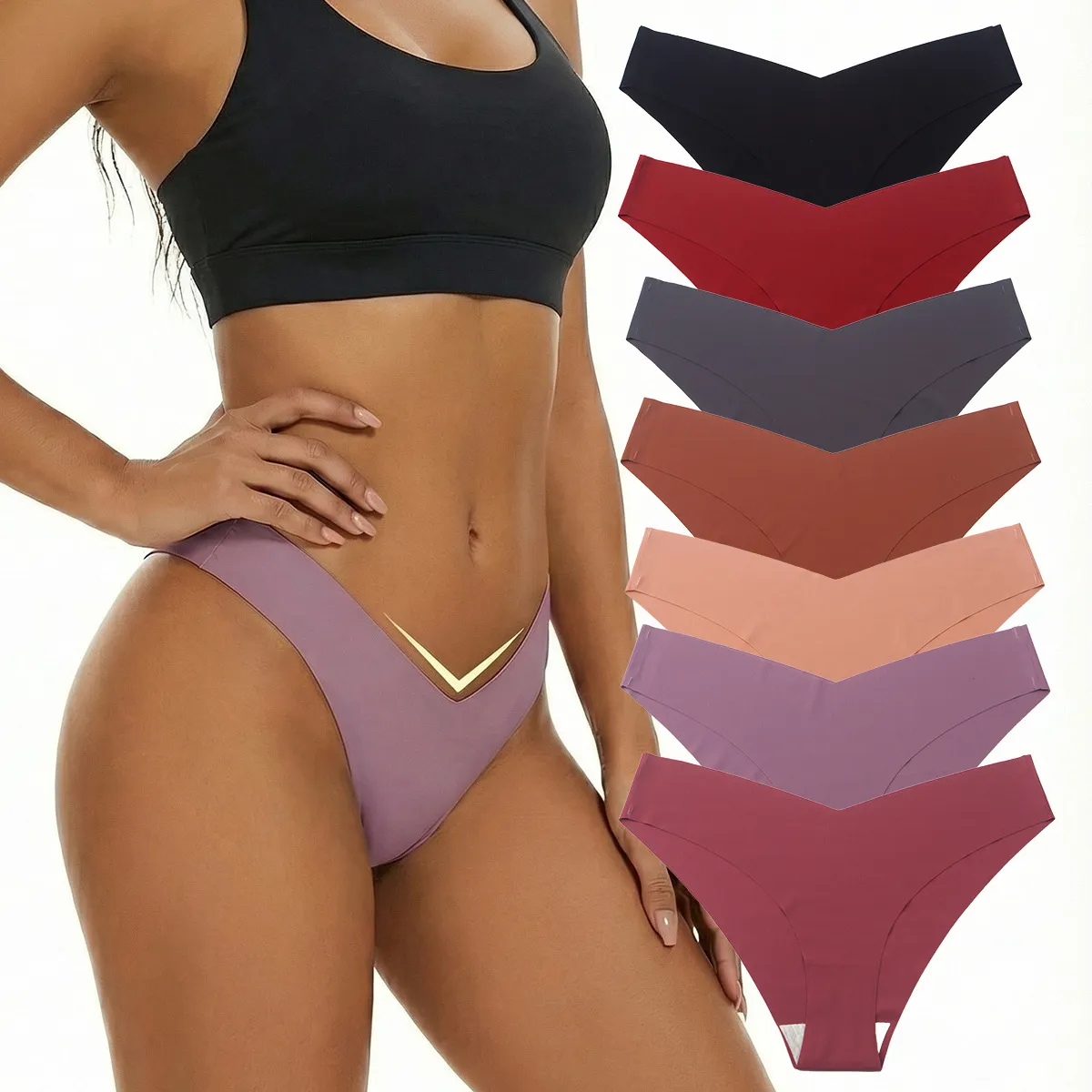 Women Sexy Solid Color Thin Breathable Traceless Thong Panties