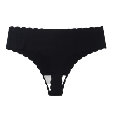 Women Fashion Solid Color Threaded Wavy Edge Low Waist Traceless Breathable Underwear
