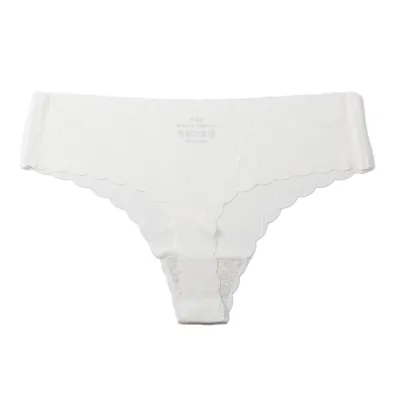 Women Fashion Solid Color Threaded Wavy Edge Low Waist Traceless Breathable Underwear