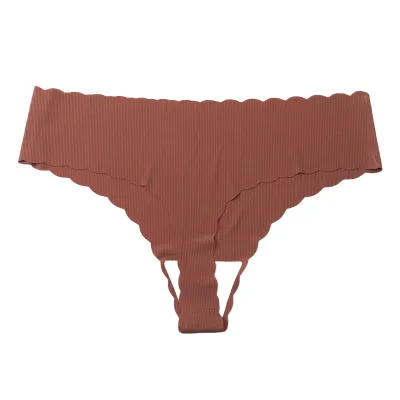 Women Fashion Solid Color Threaded Wavy Edge Low Waist Traceless Breathable Underwear