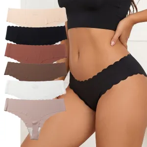 Women Fashion Solid Color Threaded Wavy Edge Low Waist Traceless Breathable Underwear