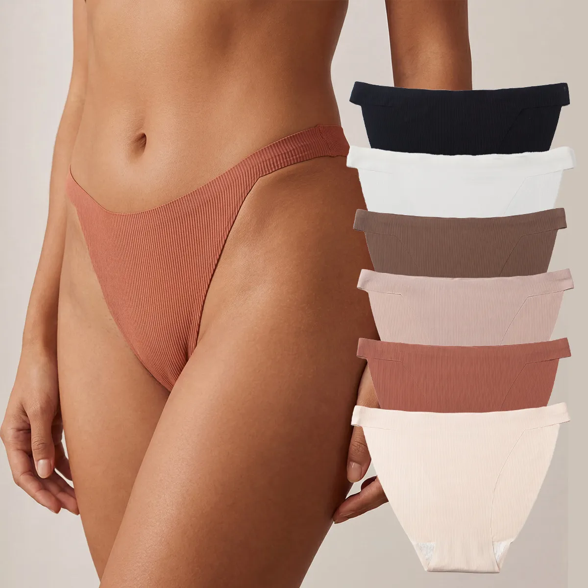 Women's Solid Color Traceless Ice Silk Mid-Waist Thong Panties